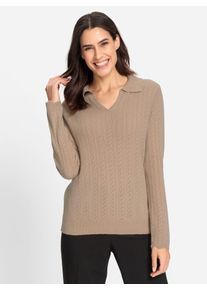 Inspirationen Damen Polokragenpullover "Polopullover", beige, Gr. 38, unifarben, 45% Viskose, 37% Wolle, 15% Polyamid, 3% Kaschmir, Pullover