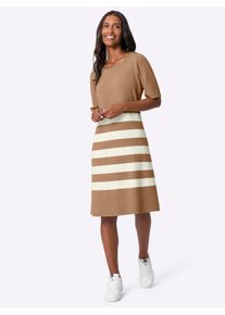 Heine Damen Strickkleid "Strickkleid"camel, ecru, geringelt, Gr. 50, gemustert, mehrfarbig, gestreift, 50% Viskose, 28% Polyester, 22% Polyamid,