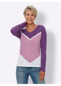 Classic Basics Damen Strickpullover "Langarm-Pullover"lila, ecru, gemustert, Gr. 50, gemustert, mehrfarbig, 100% Polyacryl, Pullover