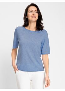Inspirationen Damen Kurzarmpullover "Feinstrick-Pullover", blau, Gr. 36, meliert, gemustert, 70% Wolle, 30% Kaschmir, Pullover