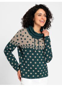Inspirationen Damen Strickpullover "Jacquard-Pullover"petrol, beige, meliert, Gr. 40, gemustert, mehrfarbig, gepunktet, 50% Baumwolle, 50% Polyacryl,