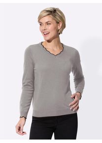 Classic Basics Damen V-Ausschnitt-Pullover "Feinstrick-Pullover", grau, Gr. 36, unifarben, 100% Polyacryl, Pullover