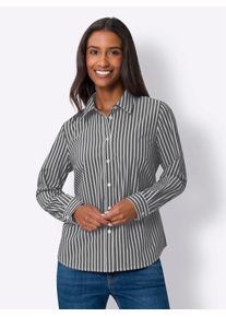 Heine Damen Hemdbluse, blau, Gr. 40, gemustert, gestreift, mehrfarbig, bedruckt, 67% Baumwolle, 29% Polyester, 4% Elasthan, Blusen