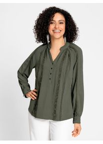 Inspirationen Damen Langarmbluse, grün, Gr. 38, unifarben, 100% Polyester, Blusen