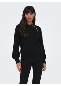 Only Damen Rundhalspullover "ONLEMMA LS BUTTON ONECK EX KNT", schwarz, modisch, Gr. S, unifarben, Strick, Obermaterial: 50% Polyacryl, 50% Polyester,