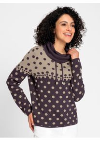 Inspirationen Damen Strickpullover "Jacquard-Pullover"aubergine, beige, meliert, Gr. 40, gemustert, mehrfarbig, gepunktet, 50% Baumwolle, 50%