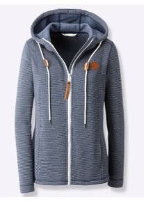 Casual Looks Damen Fleecejacke, blau, Gr. 38, gemustert, gestreift, mehrfarbig, 100% Polyester, Jacken