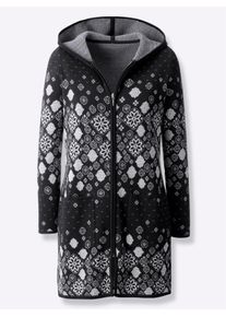 Inspirationen Damen Longstrickjacke, schwarz, Gr. 38, gemustert, mehrfarbig, 70% Baumwolle, 30% Polyacryl, Strickjacken