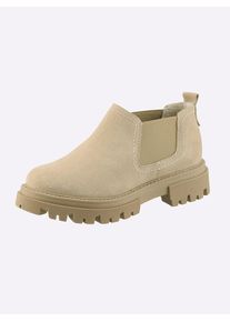 Heine Damen Stiefelette, Gr. 36, beige, Leder, Rindsleder, Veloursleder, modisch, Schuhe