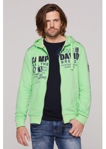 CAMP DAVID Herren Kapuzensweatjacke, grün, casual, Gr. S, bedruckt, bestickt, Material: 80% Baumwolle, 20% Polyester, Sweatjacken, mit Baumwolle