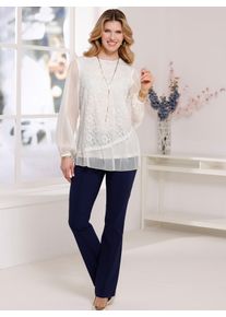 Classic Basics Damen Spitzenbluse, beige, Gr. 52, unifarben, 100% Polyester, Spitze:100% Polyamid, Blusen