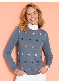 Classic Basics Damen Strickpullover "Rundhals-Pullover", blau, Gr. 38, gemustert, mehrfarbig, 100% Polyacryl, Pullover