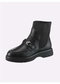 Heine Damen Stiefelette, Gr. 40, schwarz, Leder, Rindsleder, Glattleder, Textil, modisch, Schuhe