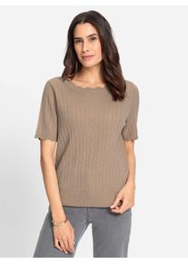 Inspirationen Damen Kurzarmpullover "Kurzarm-Pullover", beige, Gr. 50, unifarben, 45% Viskose, 37% Wolle, 15% Polyamid, 3% Kaschmir, Pullover