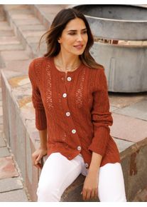 Classic Basics Damen Ajourstrickjacke, rot, Gr. 50, unifarben, gemustert, 100% Polyacryl, Strickjacken