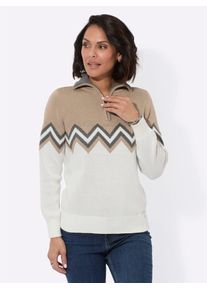 Casual Looks Damen Troyer "Pullover", beige, Gr. 40, gemustert, mehrfarbig, 100% Baumwolle, Pullover