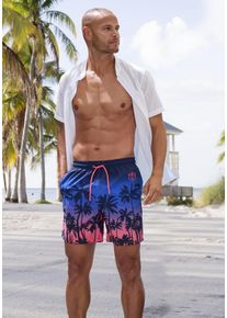 Badehose Chiemsee, Herren, Gr. S (46/48), N-Gr, pink (pink, blau), Recycling-Polyester, Farbverlauf, bedruckt, Badehosen Badehose, mit modischem Palmen-Druck, Topseller