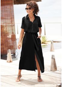 Lascana Damen Hemdblusenkleid, schwarz, modisch, Gr. 46, Web, Obermaterial: 58% Viskose, 28% Baumwolle, 14% Leinen, Kleider, aus Leinenmix