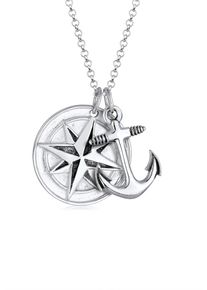 Kuzzoi Herren Lange Kette "Kompass Anker 925 Sterling Silber", 60, ohne Stein, Silber 925 (Sterlingsilber), L: 60cm, silber, Silber 925