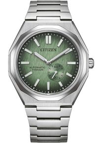 Citizen Herren Automatikuhrtitansilberfarben, dunkelgrün, Armbanduhren, Armbanduhr, Herrenuhr, Mechanische Uhr, analog, dezentrale Sekunde