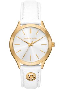 Michael Kors Damen Quarzuhr "SLIM RUNWAY"weiß, Armbanduhren, Armbanduhr, Damenuhr, Lederarmband, analog