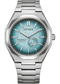 Citizen Herren Automatikuhrtitansilberfarben, hellblau, Armbanduhren, Armbanduhr, Herrenuhr, Mechanische Uhr, analog, dezentrale Sekunde