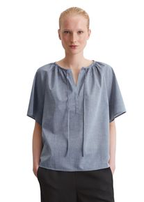 Marc O'Polo MARC O'POLO Damen Kurzarmbluse "aus Baumwoll-Chambray", blau, elegant, Gr. 40, unifarben, Obermaterial: 100% Baumwolle, Blusen