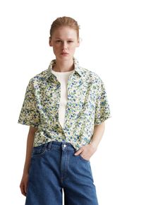 Marc O'Polo Damen Kurzarmbluse "aus LENZING ECOVERO -Mix", blau, elegant, Gr. XXL, MARC O'POLO DENIM, bedruckt, Obermaterial: 73% Viskose, 27% Baumwolle, Blusen