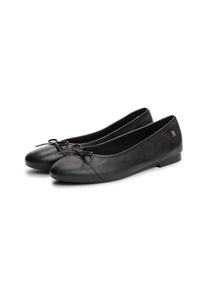 Tommy Hilfiger Damen Ballerina "TOE CAP LEATHER BALLERINA", Gr. 41, schwarz, Leder, unifarben, klassisch, Schuhe, Businesschuh, Schlupfschuh in