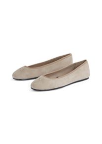 Tommy Hilfiger Damen Ballerina "TH HARDWARE SUEDE BALLERINA", Gr. 37, grau, Veloursleder, klassisch, Schuhe, Flats, Businessschuh, Bequemschuh,