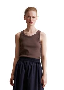 Marc O'Polo Damen T-Shirt "aus Bio-Baumwoll-Stretchjersey"braun coffee, casual, Gr. M, MARC O'POLO DENIM, unifarben, Obermaterial: 96% Baumwolle, 4% Elasthan,