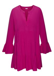 Lascana Damen Longbluse, pink, modisch, Gr. 52, unifarben, Web, Obermaterial: 58% Viskose, 28% Baumwolle, 14% Leinen, Blusen, mit modischen Volants