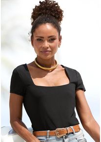 Lascana T-Shirt schwarz Gr. 32/34 für Damen. Mit eckiger Ausschnitt. Figurbetont. Nachhaltig.