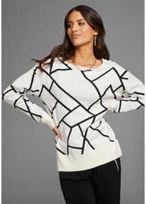 Laura Scott Damen Jacquardpullover, weiß, feminin, Gr. 42, Jacquardmuster, mehrfarbig, Feinstrick, Obermaterial: 50% Viskose, 26% Polyamid, 24%