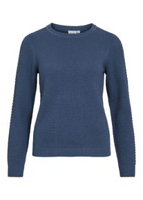 Vila Damen Rundhalspullover "VIDALO O-NECK L/S KNIT TOP- NOOS", blau, modisch, Gr. XS, unifarben, Feinstrick, Obermaterial: 100% Baumwolle, Pullover