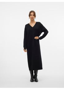 Véro Moda VERO MODA Damen Strickkleid "VMGOLD LS V-NECK 7/8 DRESS GA", schwarz, modisch, Gr. M, unifarben, Feinstrick, Obermaterial: 50% Viskose, 28%