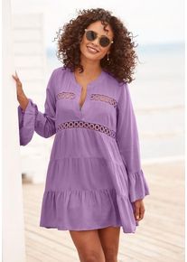 Lascana Longbluse violett Gr. 40/42 für Damen. V-Ausschnitt und Spitzenbänder. Figurumspielend. Nachhaltig.