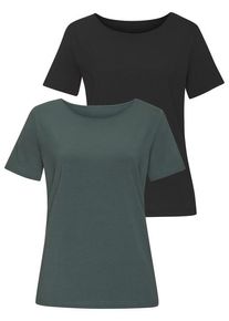 Lascana T-Shirt 'mit Rundhals-Ausschnitt' mehrfarbig Gr. 36/38 für Damen. Mit Rundhals. Bequem. Nachhaltig.