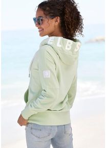 ELBSAND Kapuzensweatjacke 'Kelda' pastellgrün Gr. M (38) für Damen. Mit Badge, Logostickerei. Figurumspielend. Nachhaltig.