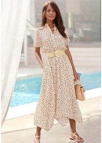Lascana Midikleid mehrfarbig Gr. 40 für Damen. Mit Allover-Druck. Figurumspielend. Nachhaltig.