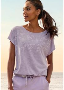 Venice Beach Rundhalsshirt violett Gr. 32/34 für Damen. Rundhals und Logodruck. Figurumspielend
