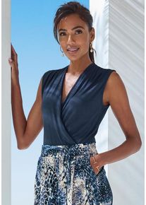 Lascana Shirttop blau Gr. 32/34 für Damen. Mit tiefer V-Ausschnitt. Figurbetont. Nachhaltig.
