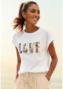 Venice Beach Kurzarmshirt weiß Gr. 32/34 für Damen. Rundhals und Logodruck. Figurumspielend. Nachhaltig.