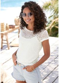 Lascana Spitzenshirt weiß Gr. 32/34 für Damen. Mit Rundhals. Figurumspielend