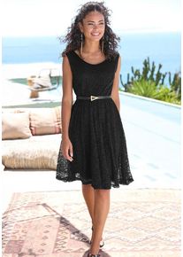 Lascana Spitzenkleid schwarz Gr. 34 für Damen. Rundhals und Spitze. Figurumspielend