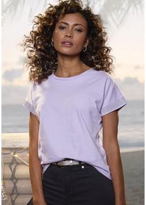 Lascana Kurzarmshirt 'mit glitzernem Strass-Design am Arm' violett Gr. 32/34 für Damen. Rundhals und Strass-Steine. Figurumspielend. Nachhaltig.