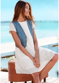 Buffalo Spitzenkleid weiß Gr. 34 für Damen. Mit Rundhals. Figurumspielend. Nachhaltig.