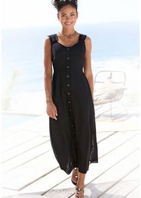 Lascana Maxikleid schwarz Gr. 34 für Damen. Rundhals und Zierknöpfe. Figurumspielend