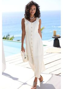 Lascana Maxikleid beige Gr. 34 für Damen. Rundhals und Zierknöpfe. Figurumspielend