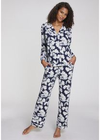 Lascana Pyjama mehrfarbig Gr. 36/38 für Damen. V-Ausschnitt und Allover-Druck. Bequem. Nachhaltig.